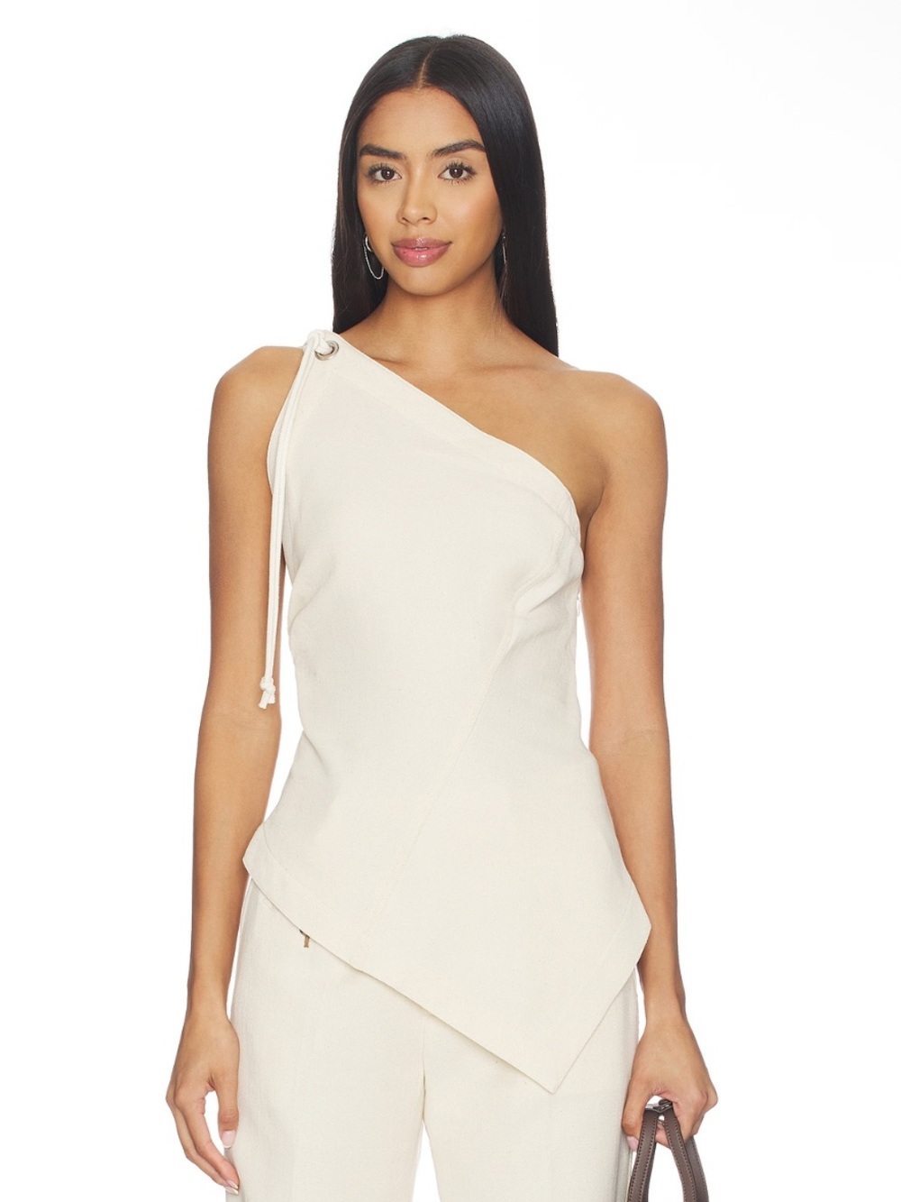 Helmut Lang Revolve Asymmetrical Sailor One Shoulder Top in Muslin large NEW